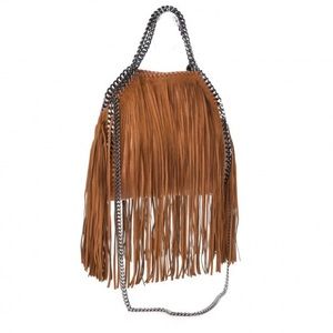 STELLA MCCARTNEY Eco Suede Mini Fringe Falabella Tote Tan